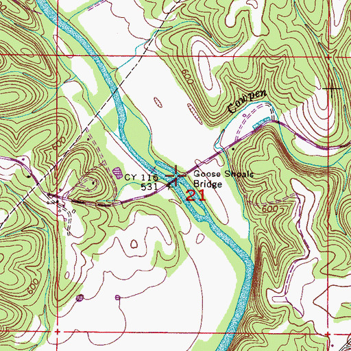 Topographic Map of Goose Shoals Ford, AL