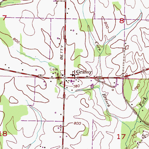 Topographic Map of Grassy School (historical), AL