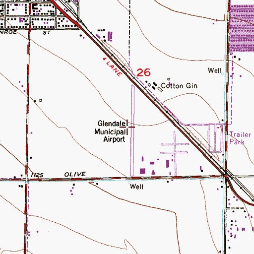 Topographic Map of Glendale Municipal Airport (historical), AZ