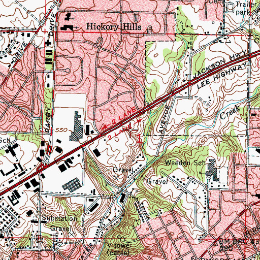 Topographic Map of Hickory Hills Plaza Shopping Center, AL