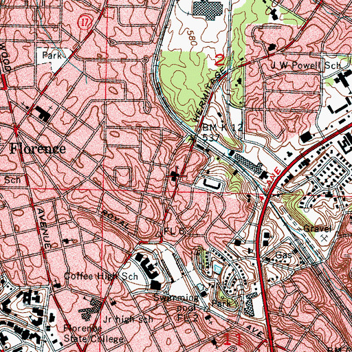 Topographic Map of Jackson Heights Church of Christ, AL