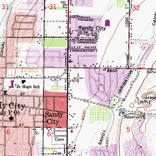Topographic Map of Sandy Village, UT