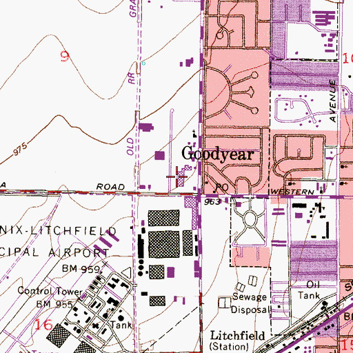 Topographic Map of Goodyear Shopping Center, AZ