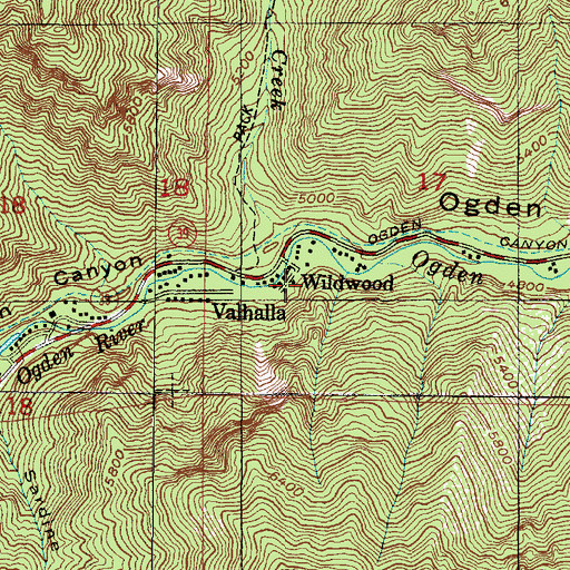 Topographic Map of Ogden Canyon Wildwood Estates, UT