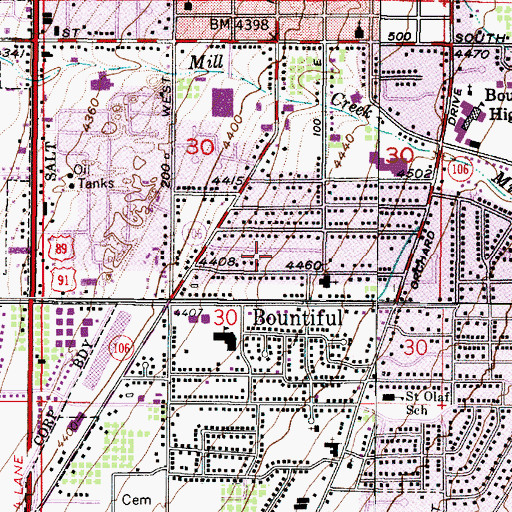 Topographic Map of Thirteenth South, UT