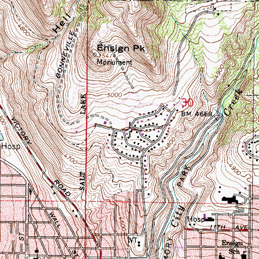 Topographic Map of Ensign Downs Place, UT