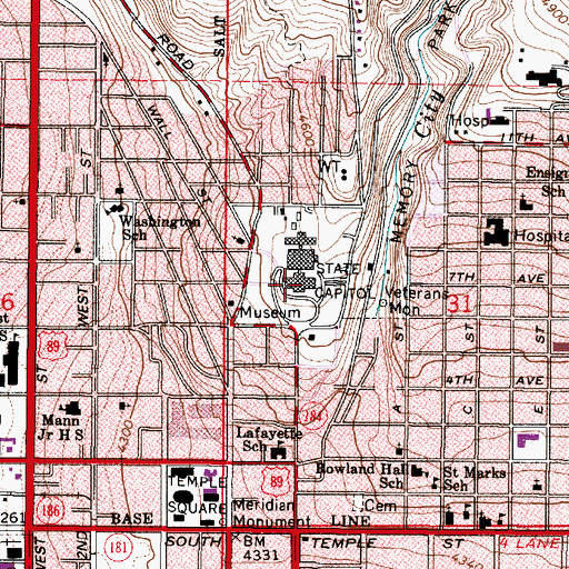 Topographic Map of Utah State Capitol, UT