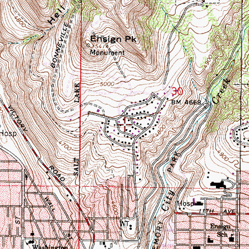 Topographic Map of Ensign Downs, UT