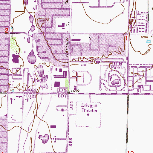 Topographic Map of Green Acres Memorial Park, AZ