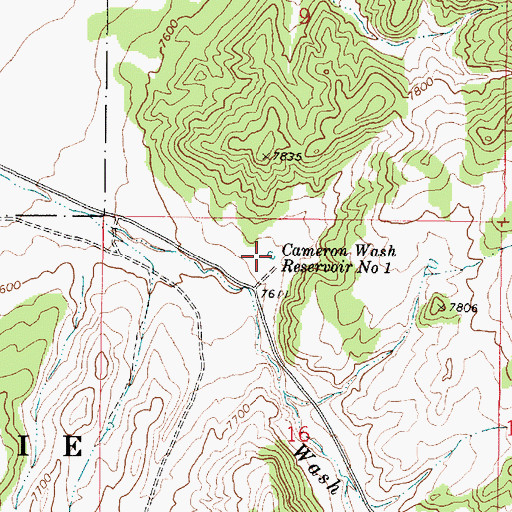 Topographic Map of Cameron Wash Reservoir Number 1, UT