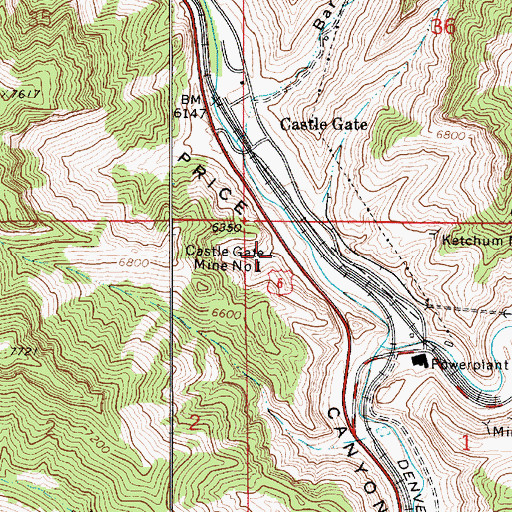 Topographic Map of Castle Gate Mine Number 1, UT