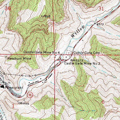 Topographic Map of Castle Gate Mine Number 2, UT