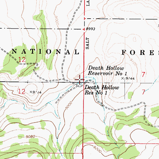 Topographic Map of Death Hollow Reservoir Number 1, UT