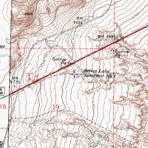 Topographic Map of Sevier Lake Reservoir Number 1, UT