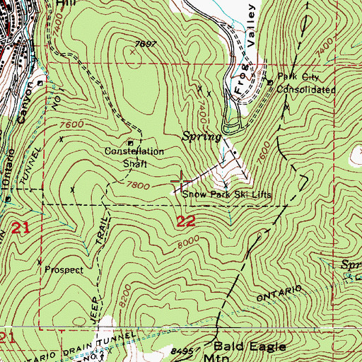 Topographic Map of Snow Park Ski Lifts, UT