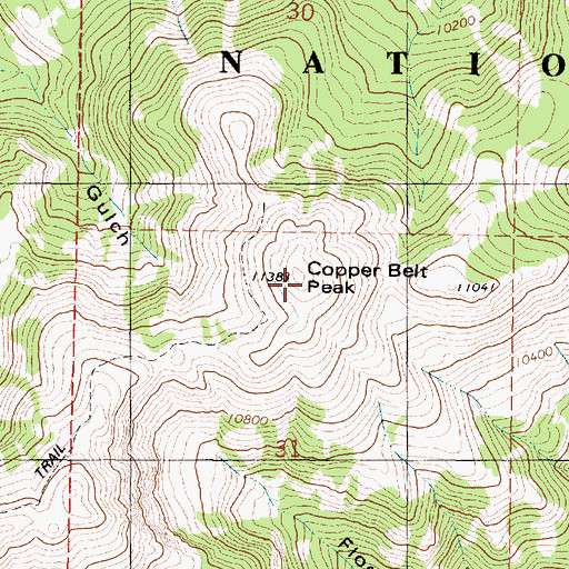 Topographic Map of Copper Belt Peak, UT
