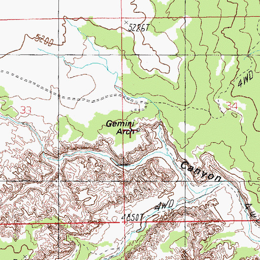 Topographic Map of Gemini Bridges, UT