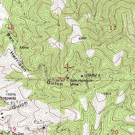 Topographic Map of Ben Harrison Mine, UT