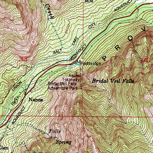 Topographic Map of Bridal Veil Falls Sky Ride, UT