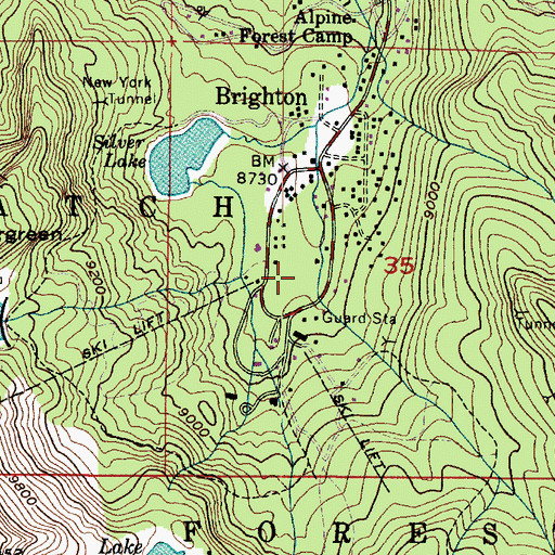 Topographic Map of Brighton Ski Area, UT