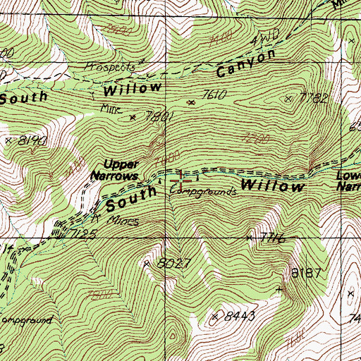 Topographic Map of Lower Narrows Campground, UT