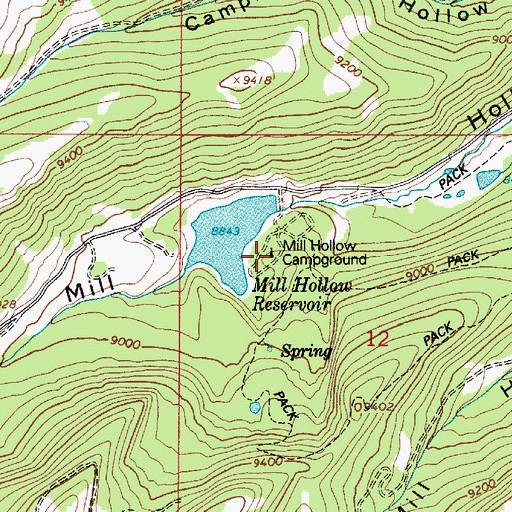 Topographic Map of Mill Hollow Campground, UT