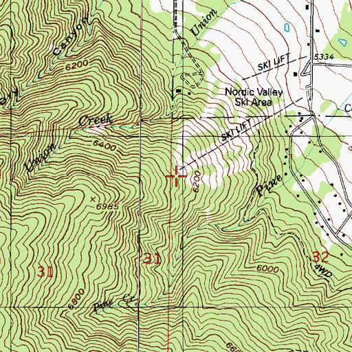 Topographic Map of Nordic Valley Ski Area, UT