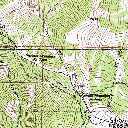 Topographic Map of Powder Mountain Ski Area, UT