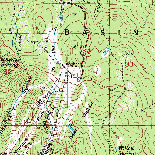 Topographic Map of Snow Basin Ski Area, UT