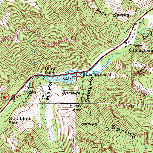 Topographic Map of Spring Hollow Campground, UT