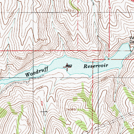 Topographic Map of Woodruff Reservoir, UT