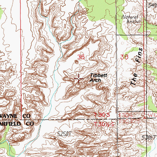 Topographic Map of Tibbett Arch, UT