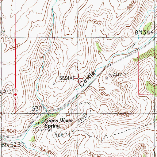 Topographic Map of The Castle, UT