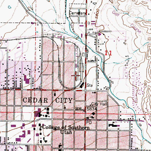 Topographic Map of Cedar City Post Office, UT