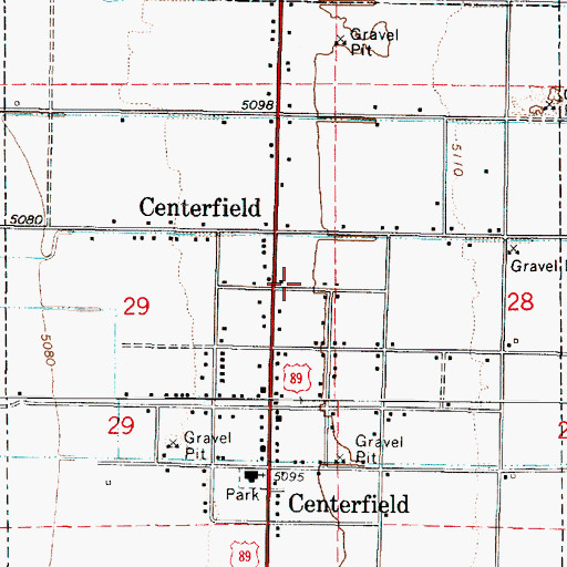 Topographic Map of Centerfield Post Office, UT