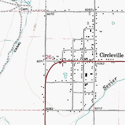 Topographic Map of Circleville Post Office, UT