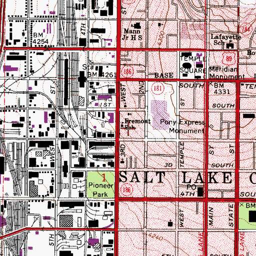 Topographic Map of Downtown Salt Lake City Post Office, UT