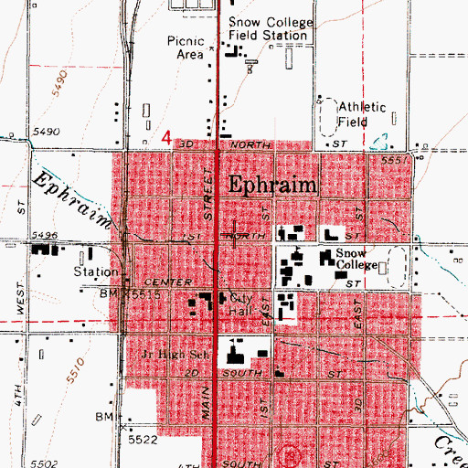 Topographic Map of Ephraim Post Office, UT