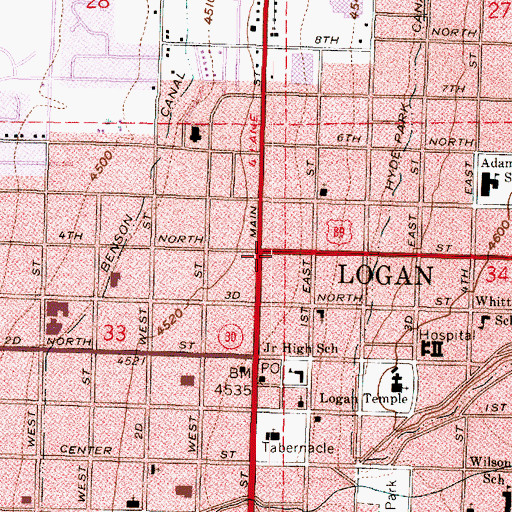 Topographic Map of Fourth North Shopping Center, UT