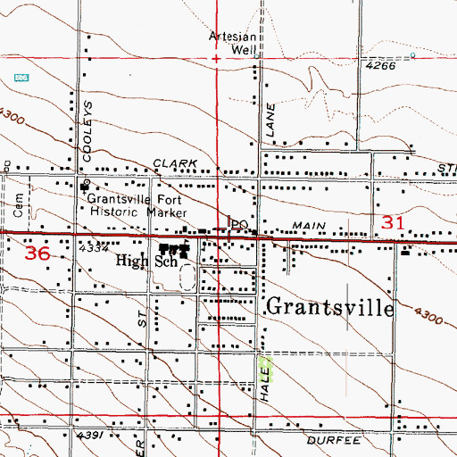 Topographic Map of Grantsville Post Office, UT