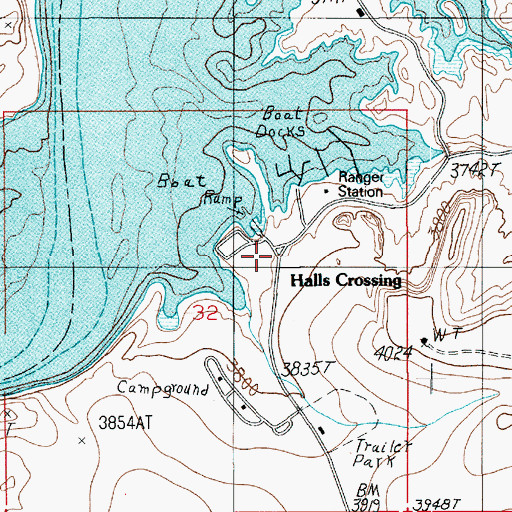 Topographic Map of Halls Crossing Marina, UT