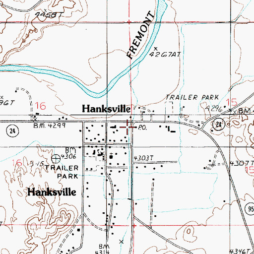 Topographic Map of Hanksville Post Office, UT