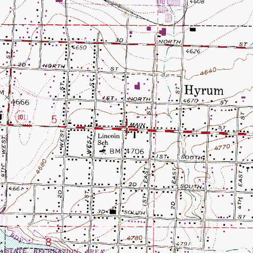 Topographic Map of Hyrum Post Office, UT