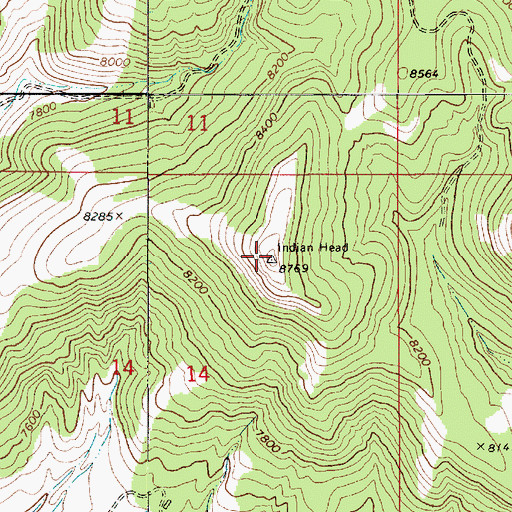 Topographic Map of Indian Head Peak, UT