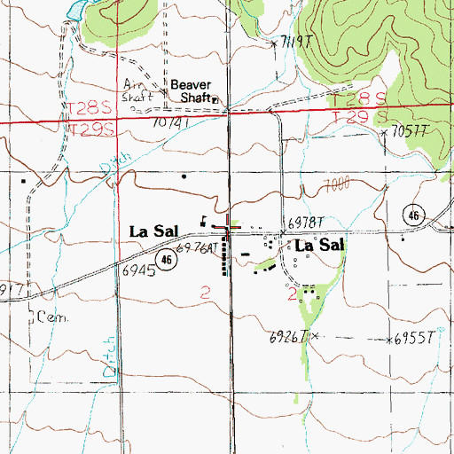 Topographic Map of La Sal Post Office, UT