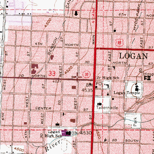 Topographic Map of Logan Post Office, UT