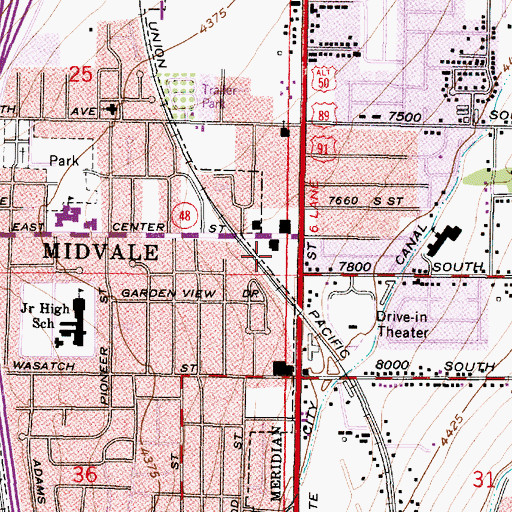 Topographic Map of Midvale Post Office, UT