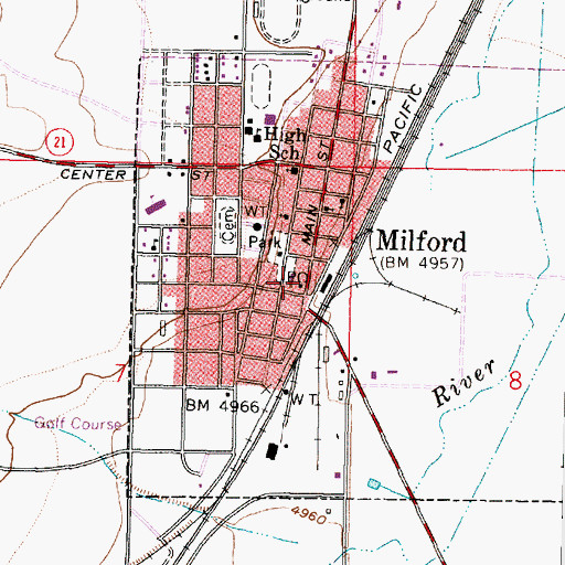 Topographic Map of Milford Post Office, UT