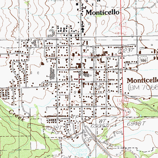 Topographic Map of Monticello Post Office, UT