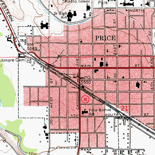 Topographic Map of Price Post Office, UT